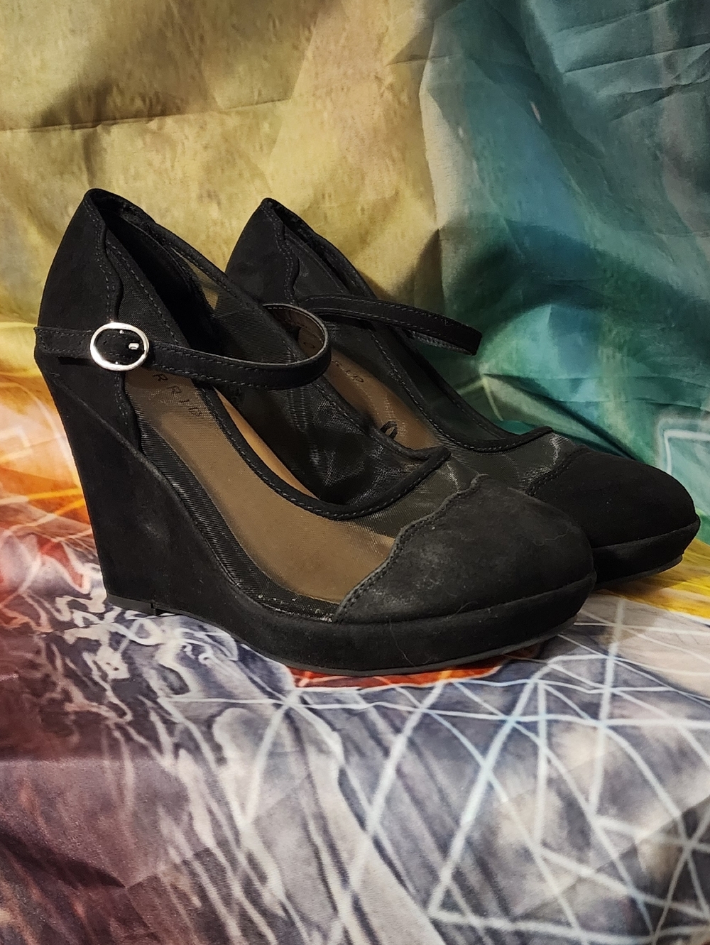 Torrid Black Mesh & Suede T-Strap Heels - Picture 3 of 5